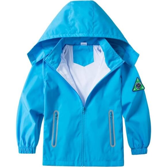 Kids Rain Jacket with Detachable Hood Lightweight Raincoat